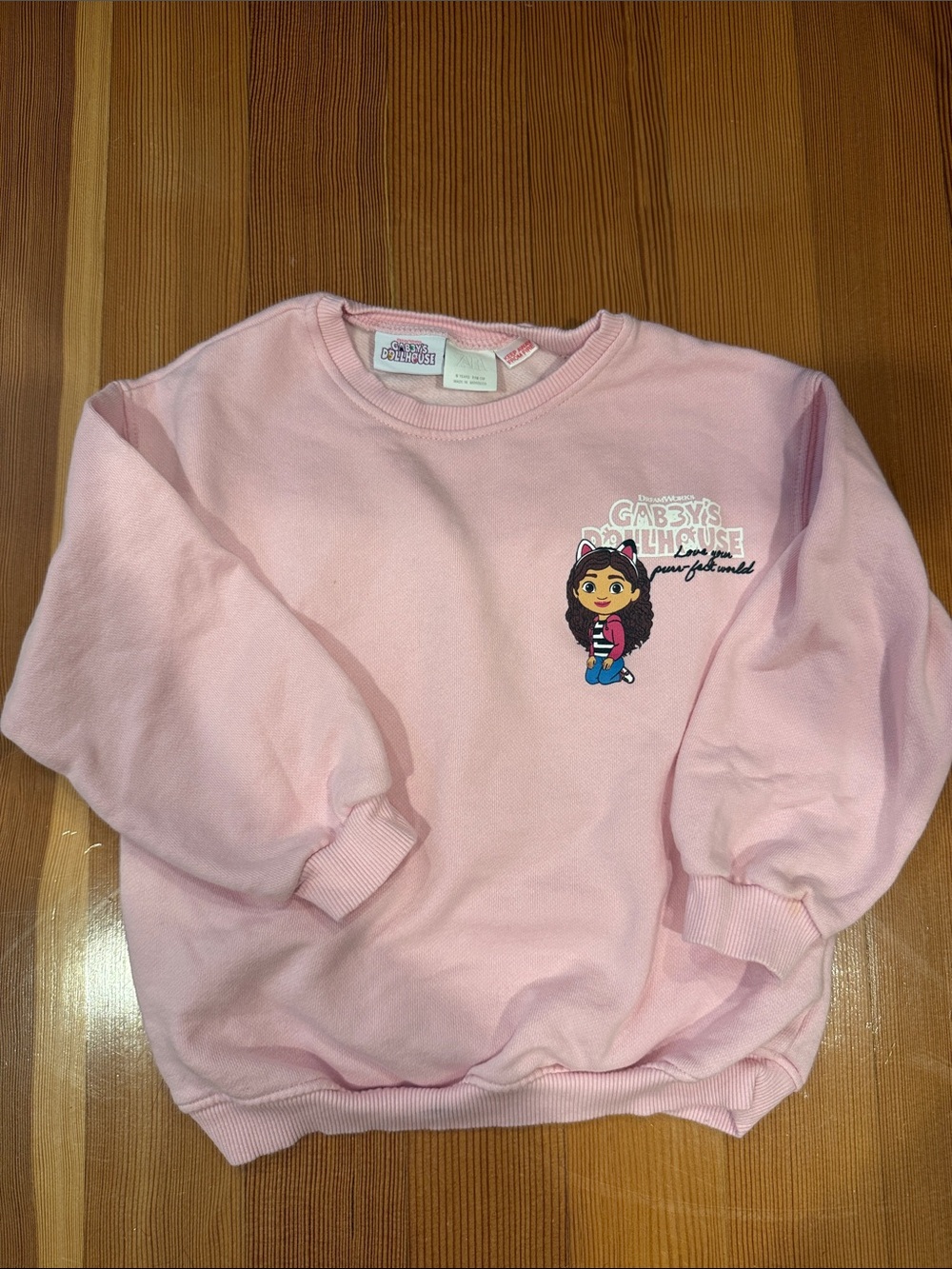 Zara Pink Girls Sweatshirt with Cartoon Graphic